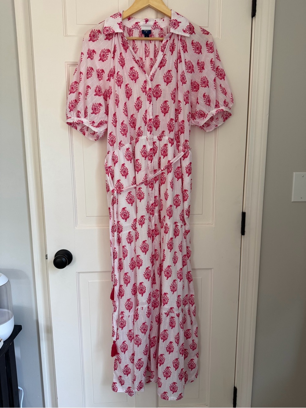 Roller Rabbit White Maxi Dress with Pink Floral Block Print